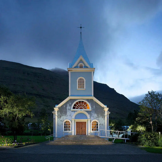 Bláakirkja, Seyðisfjörður, (Blue Church, Seyðisfjörður), by Mike Kelley-PurePhoto