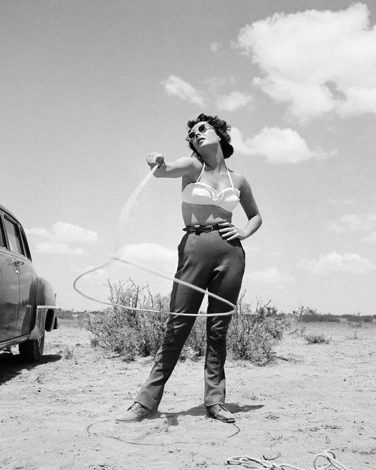 Elizabeth Taylor Spinning Lasso in "Giant", from The Wild Ones collection-PurePhoto