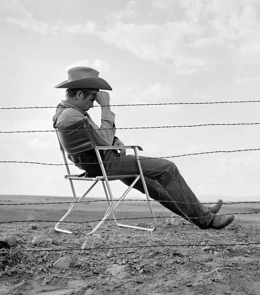 James Dean behind a fence in "Giant" (b&w), from The Wild Ones collection-PurePhoto
