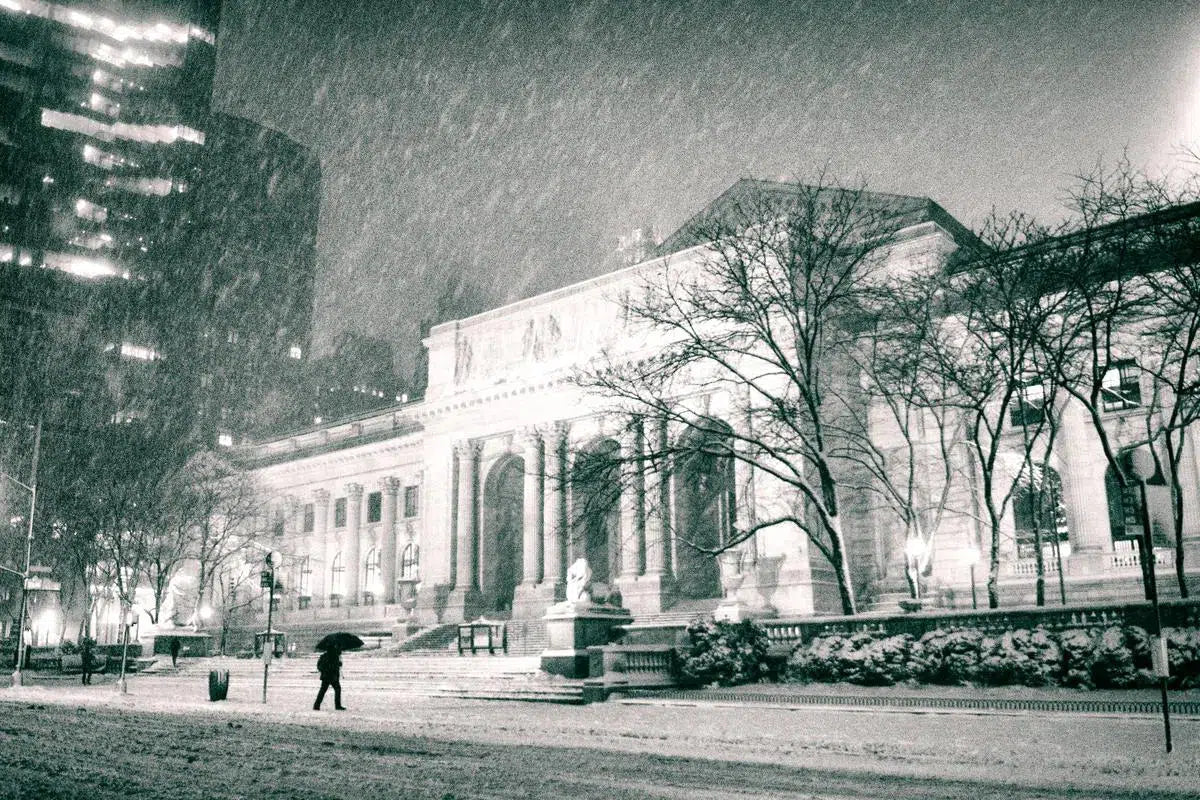New York City - Snow on a Winter Night - New York Public Library, by Vivienne Gucwa-PurePhoto