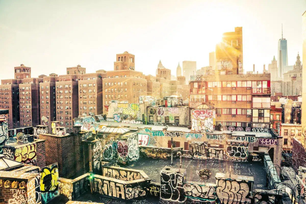 New York City - Sunset - Chinatown Rooftop Graffiti, by Vivienne Gucwa-PurePhoto