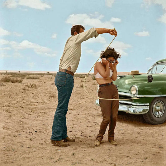 Rock Hudson and Elizabeth Taylor on set of "Giant" with a Lasso, from The Wild Ones collection-PurePhoto