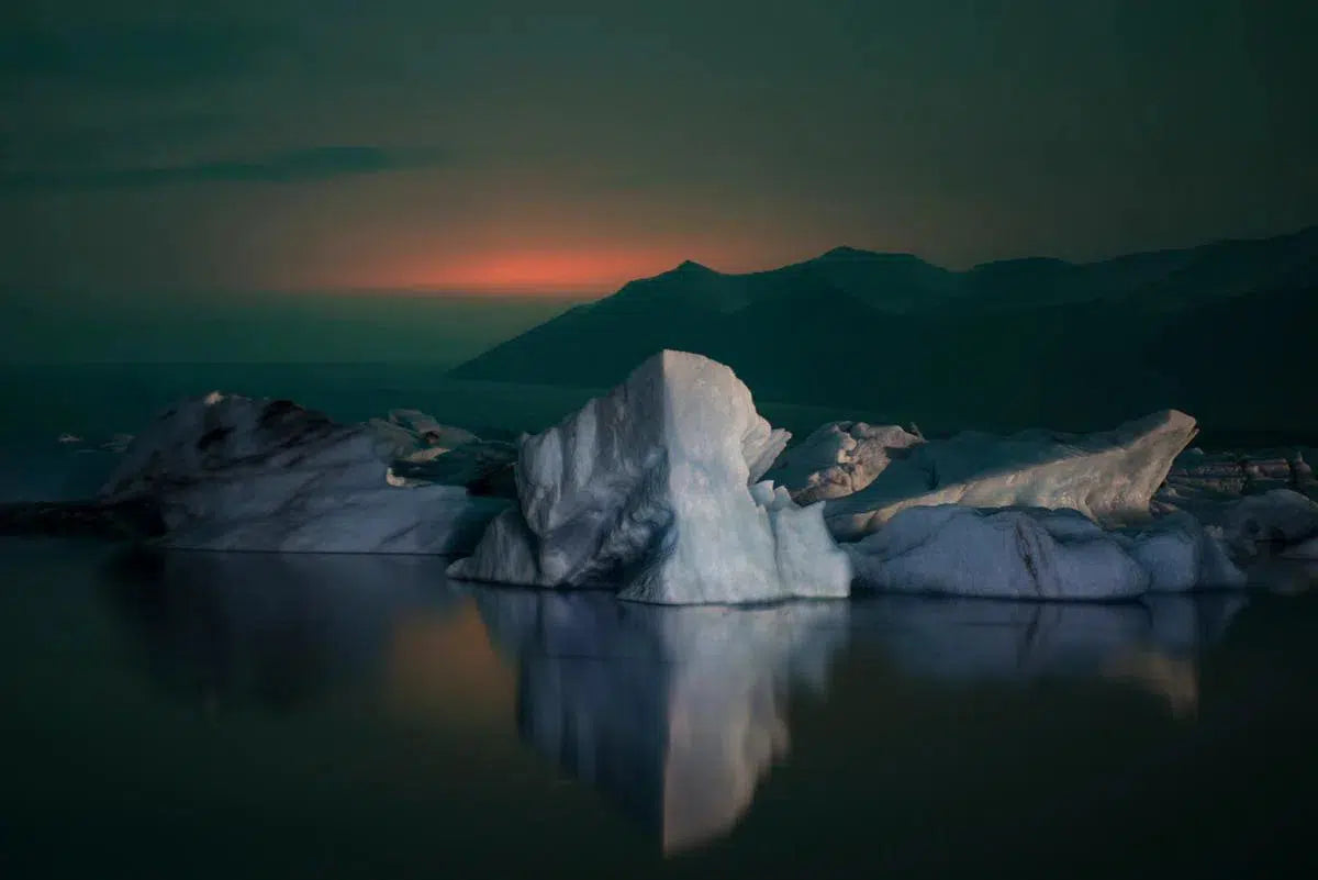 Jökulsárlón Under a Volcano’s Glow, by Garret Suhrie-PurePhoto