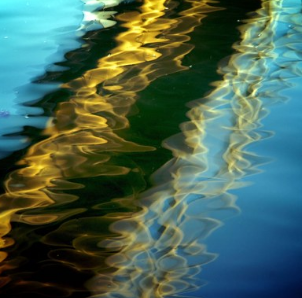 Abstract water reflections in blue and gold, one of the Bay Area photographs in the program