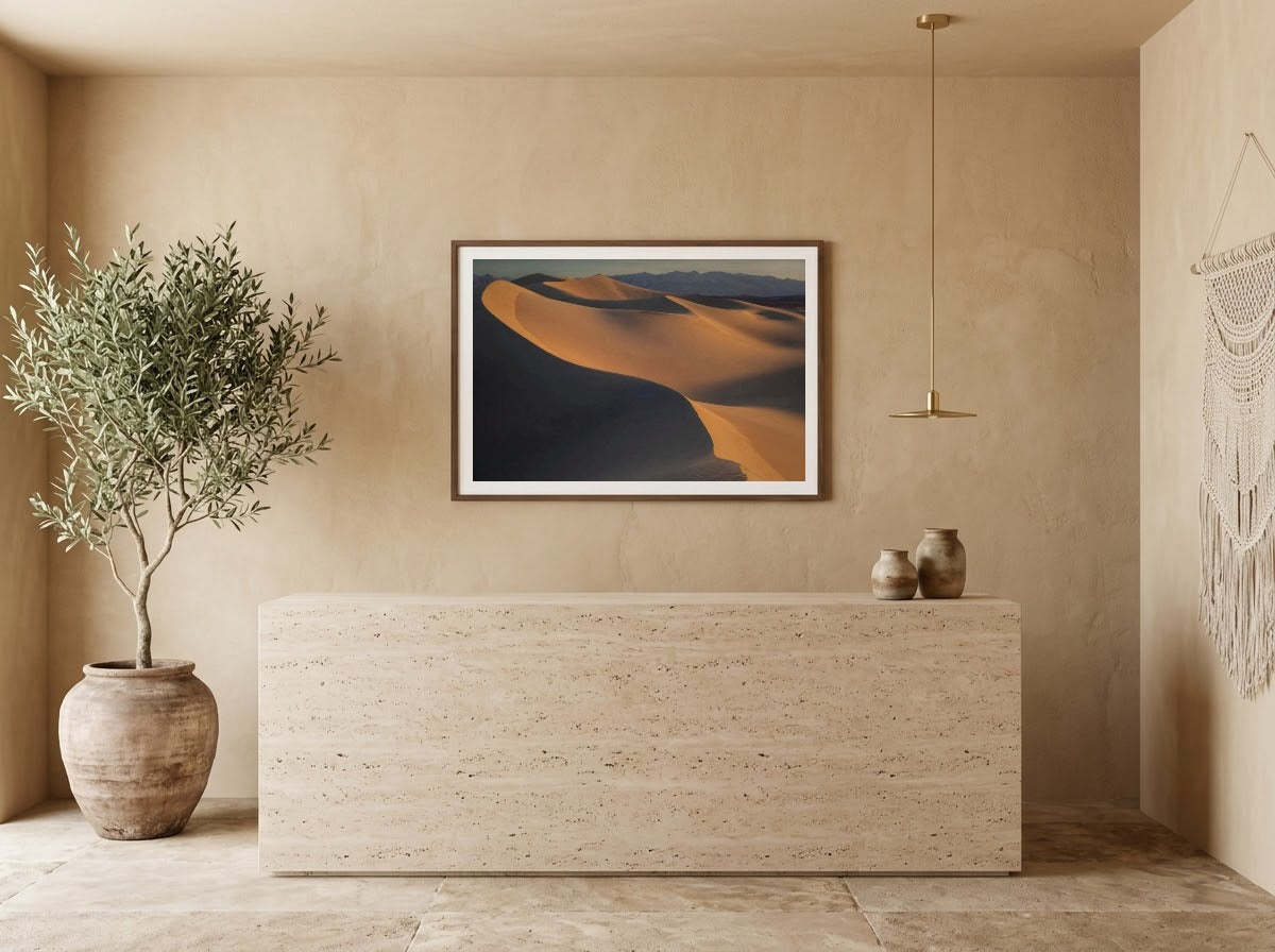Room visualization: hotel reception with Dunes in Morning, Mesquite Flat by Steven Castro